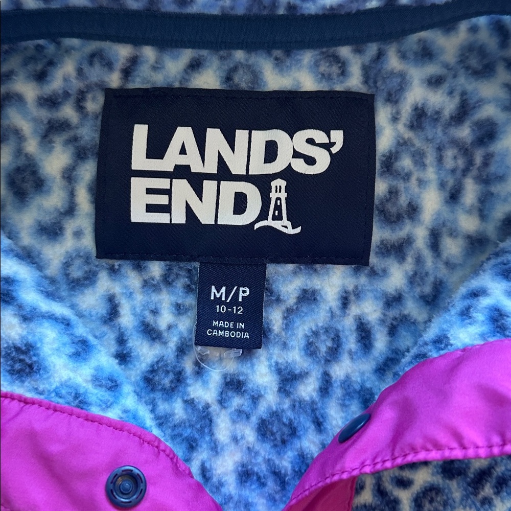Lands’ End Heritage snap fleece pullover in navy floral pattern - Picture 3 of 4